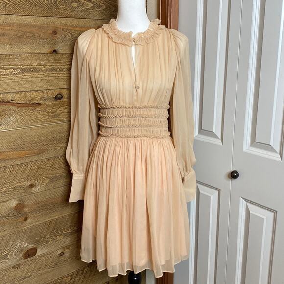 Rebecca Taylor Silk Keyhole Mini Dress Blush pink Long Sleeve Size 0 - Picture 3 of 12